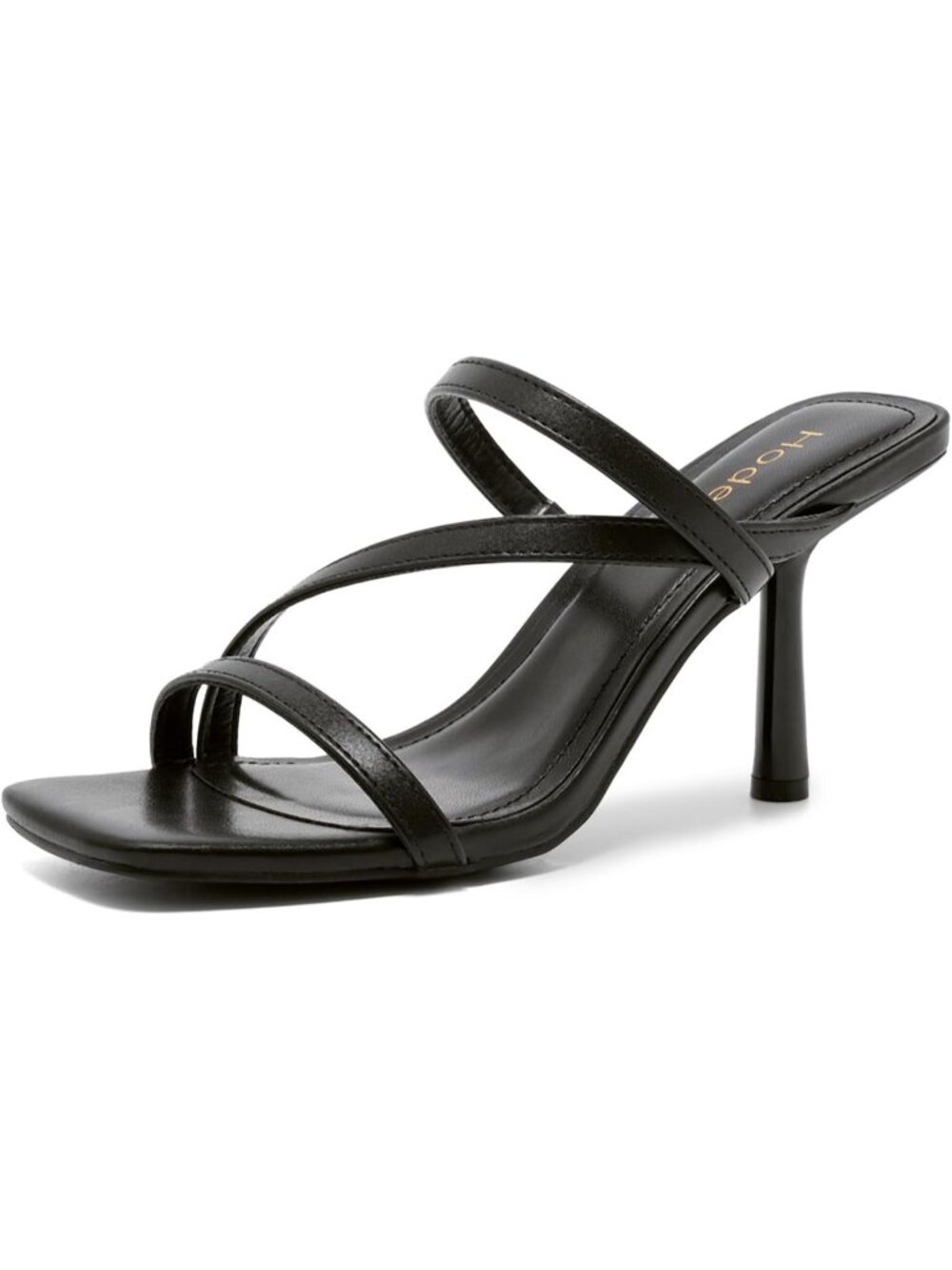 Women's Black Faux Leather Square Toe Strappy 3 Inch Mules Stiletto High Heels